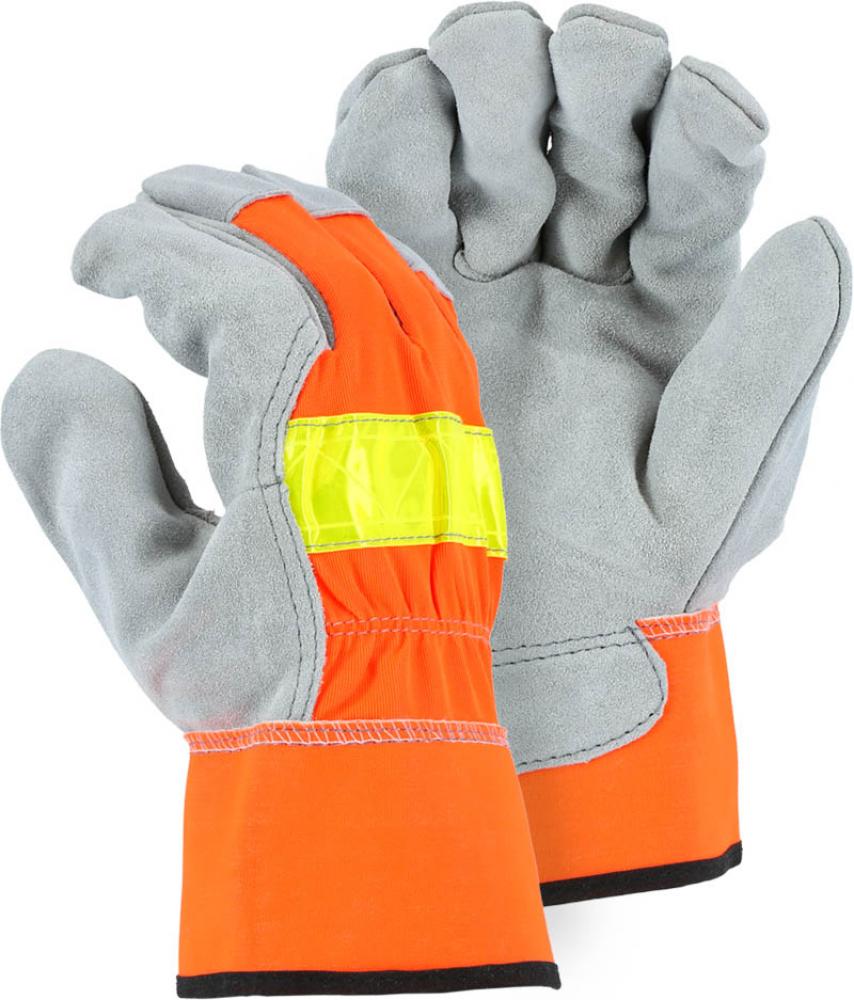 Cowhide Leather Palm Work Glove with Hi-Viz Back