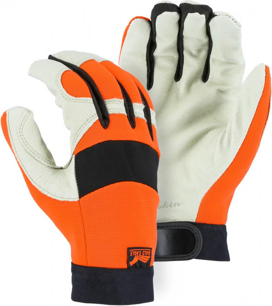 Mechanics Glove with Pigskin Palm and High Vis Back