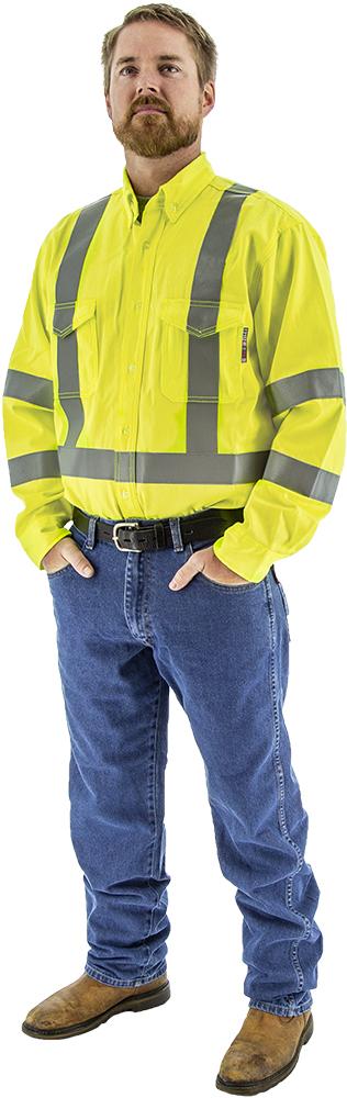 BlazeTEXÂ® FR High Visibility Button Down Work Shirt, ANSI 3, R