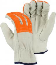 Majestic Glove 2510HVO/ 8 - Cowhide Drivers Glove with Hi-Viz Cloth Fingers